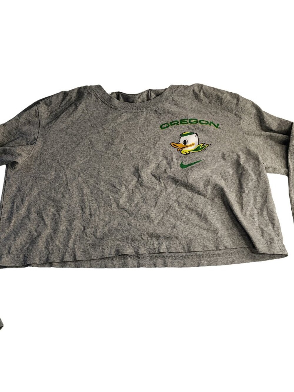 Women's Medium Gray Long Sleeve Oregon Ducks Themed Nike Tee Crop Top